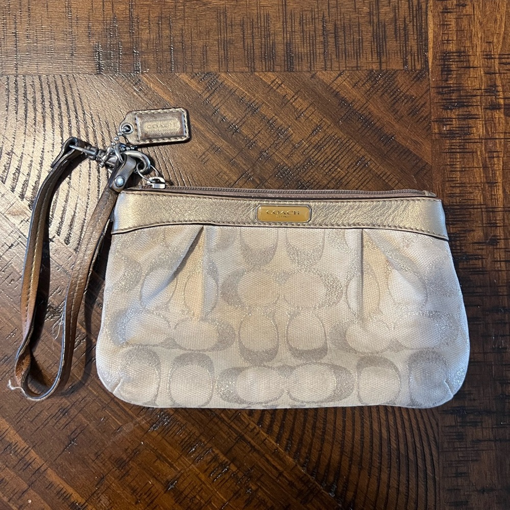 Coach Signature Beige Wristlet Clutch